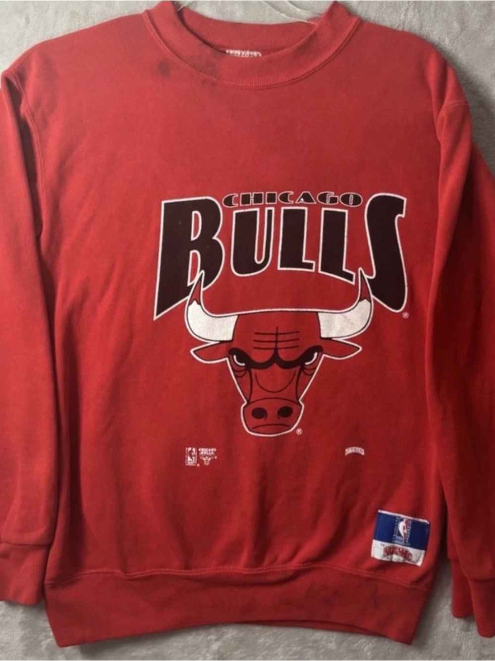 Vintage 90s Chicago Bulls Nutmeg Mills Crewneck Sweatshirt Red USA Made Mens L